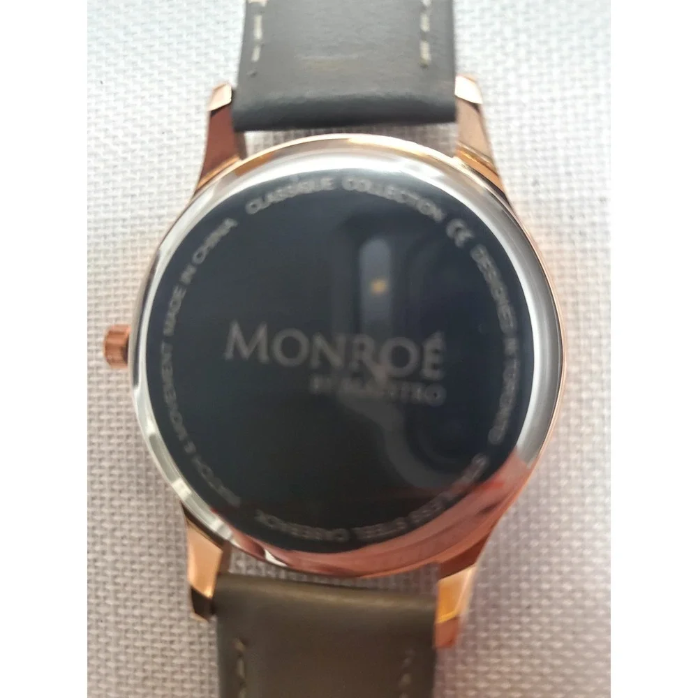 Monroe Maestro Classique Women's Watch Sunburst‎ Rose Gold Gray Genuine Leather